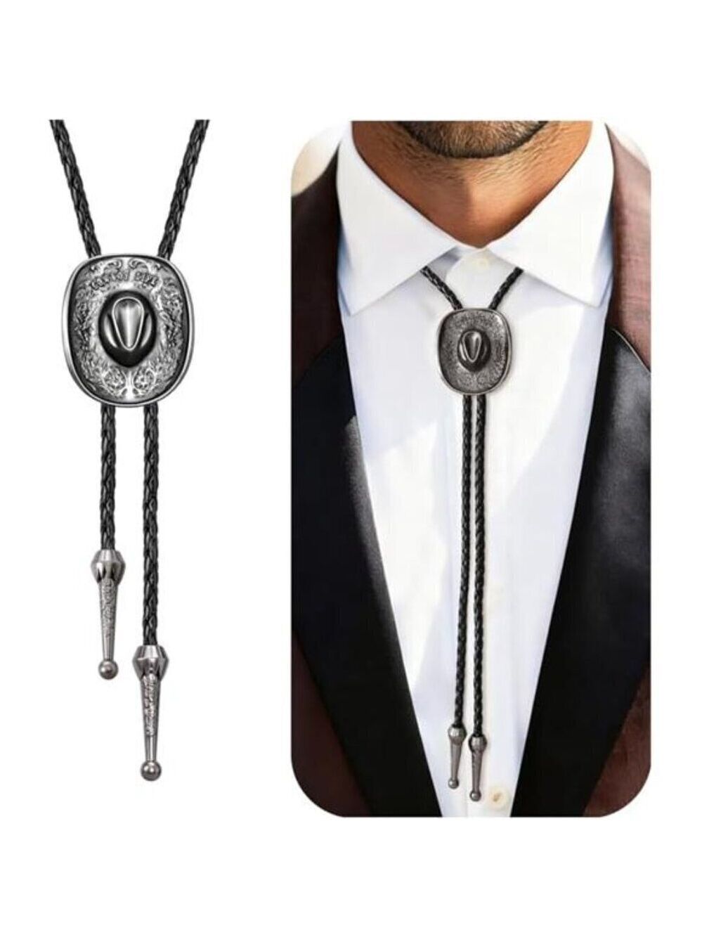 Western Cowboy Bolo Tie for Men & Women – Cowboy Hat Black Leather Rope Necktie